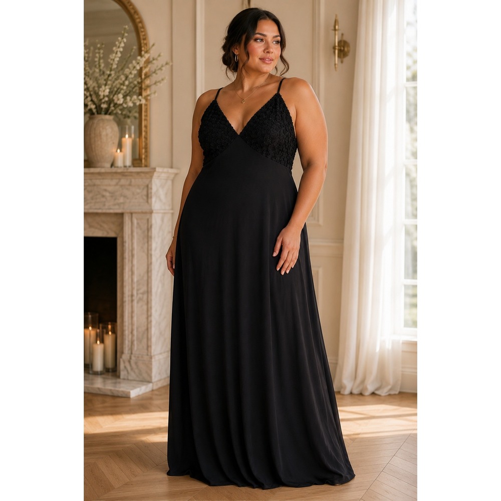 Wild Fable Black Rosette Maxi‎ Dress XXL Open Tie Back Evening Formal Dress